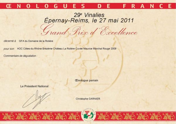 prix d'excellence Vinalies 2011